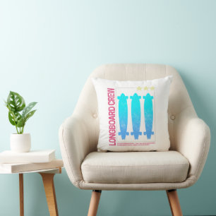 Longboard Retro Skateboard Vintage Skater Design Cushion