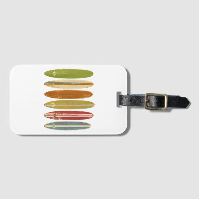 Longboard Surfboards Vintage Retro Style Surfing Luggage Tag (Front Horizontal)
