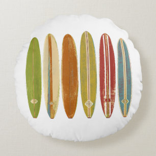 Longboard Surfboards Vintage Retro Style Surfing Round Cushion