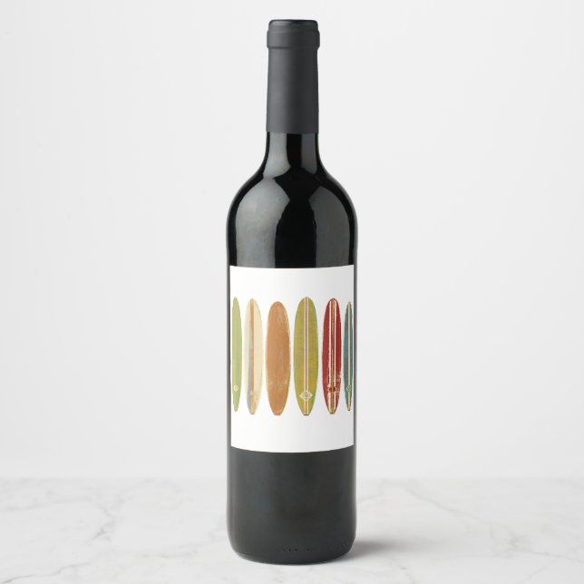 Longboard Surfboards Vintage Retro Style Surfing Wine Label (Front)