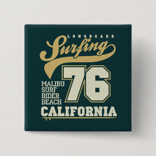 Longboard Surfing California 76 15 Cm Square Badge