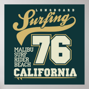 Longboard Surfing California 76 Poster