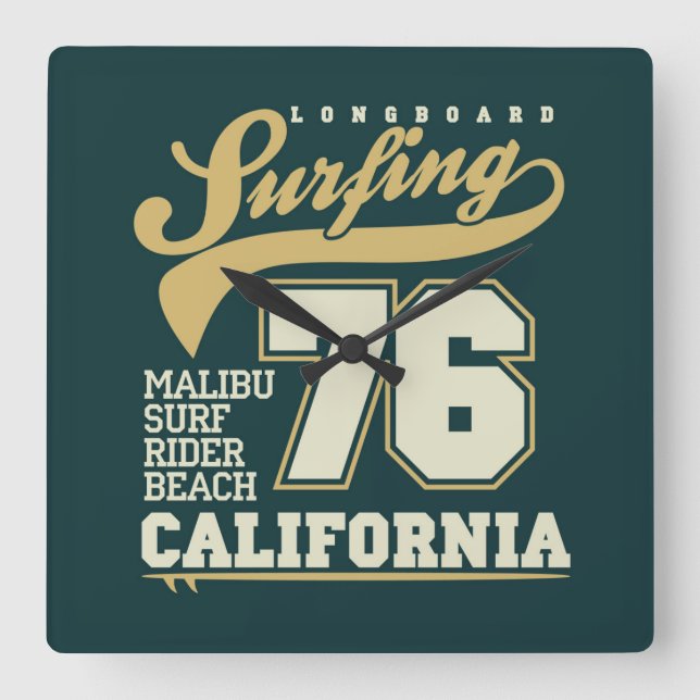Longboard Surfing | California 76 Square Wall Clock (Front)