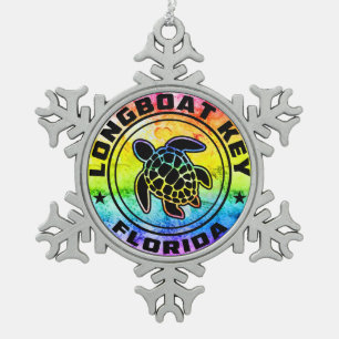 Longboat Key Florida Sea Turtle Snowflake Pewter Christmas Ornament