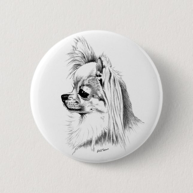 Longcoat chihuahua 6 cm round badge (Front)