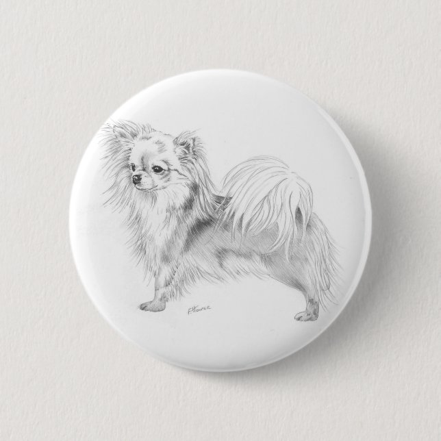 Longcoat chihuahua - standing 6 cm round badge (Front)