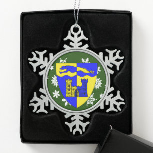 Longford Ireland Crest Irish Snowflake Pewter Christmas Ornament