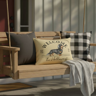 Longhair Dachshund Custom Family Name Welcome Decorative Cushion