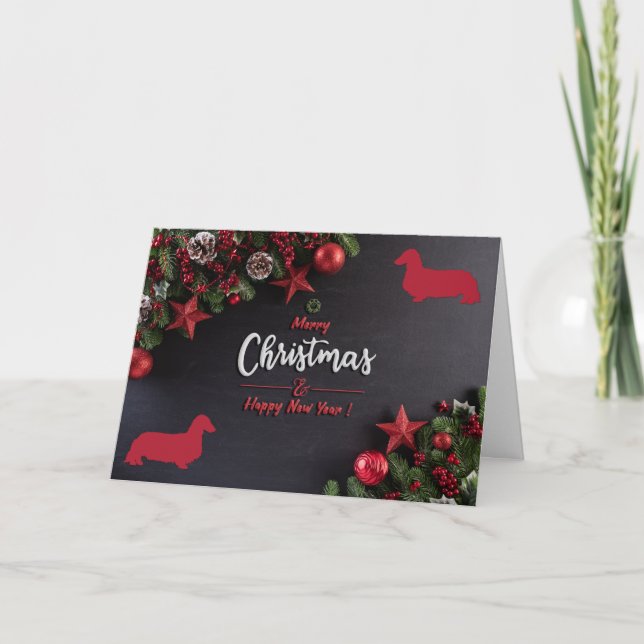 Longhair Dachshund Folded Holiday Card (Front)