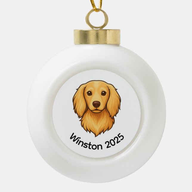 Longhair Doxie Ornament (Front)