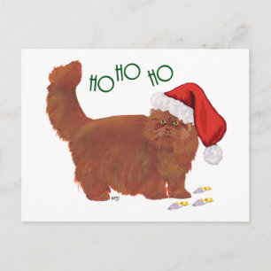 Longhair Red Persian Cat Santa's Helper Holiday Postcard