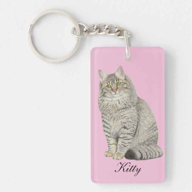 Longhair Tabby Cat Keychain (Front)