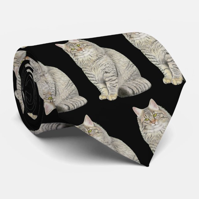 Longhair Tabby Cat Tie (Rolled)