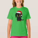 Longhaired Black and Tan Dachshund Santa Christmas T-Shirt<br><div class="desc">Spread some Christmas cheer with this adorable longhaired black and tan dachshund holiday t-shirt! This cheerful Christmas weenie dog will put a smile on any dachshund lover's face. This comfortable t-shirt is perfect for any holiday celebration. Wear it to Christmas parties, while decorating the tree, or on Christmas morning to...</div>