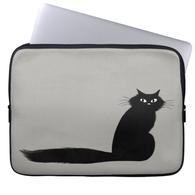 Longhaired Black Cat with Long Fluffy Tail Laptop Sleeve (Front)