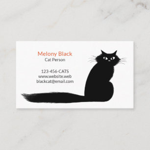 Longhaired Black Kitty Cat with Long Tail Business Card