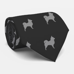 Longhaired Chihuahua Dogs Pattern Grey Tie