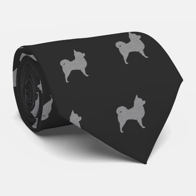 Longhaired Chihuahua Dogs Pattern Grey Tie (Rolled)
