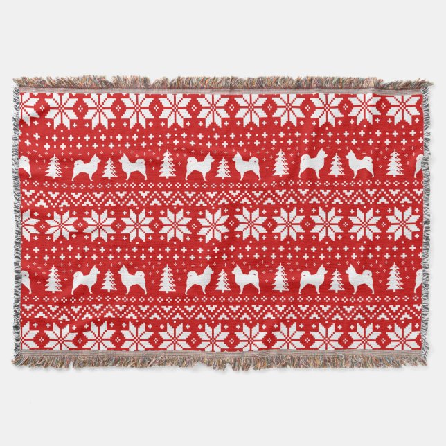 Longhaired Chihuahua Silhouettes Christmas Holiday Throw Blanket (Front)
