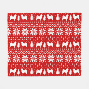 Longhaired Chihuahua Silhouettes Christmas Pattern Fleece Blanket