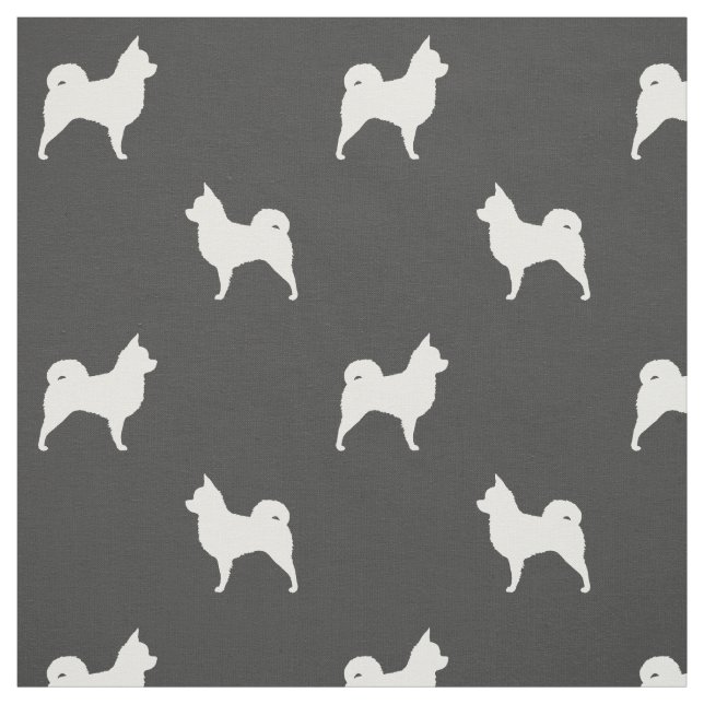 Longhaired Chihuahua Silhouettes White and Grey Fabric (Swatch)