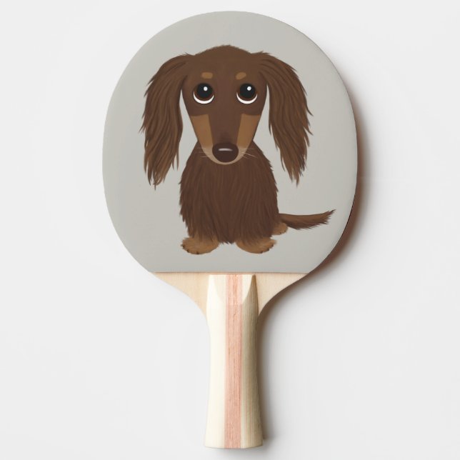 Longhaired Chocolate Brown Dachshund Ping Pong Paddle (Front)