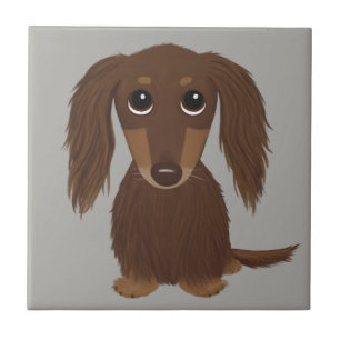 Longhaired Chocolate Brown Dachshund Tile