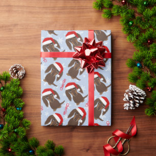 Longhaired Chocolate Dachshund Christmas Holiday Wrapping Paper