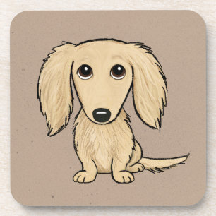 Longhaired Cream Dachshund Cartoon Wiener Dog Coaster