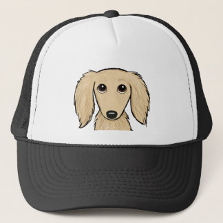 Longhaired Cream Dachshund | Cartoon Wiener Dog Trucker Hat