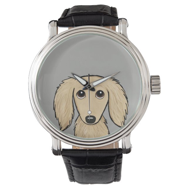 Longhaired Cream Dachshund | Cartoon Wiener Dog Watch (Front)