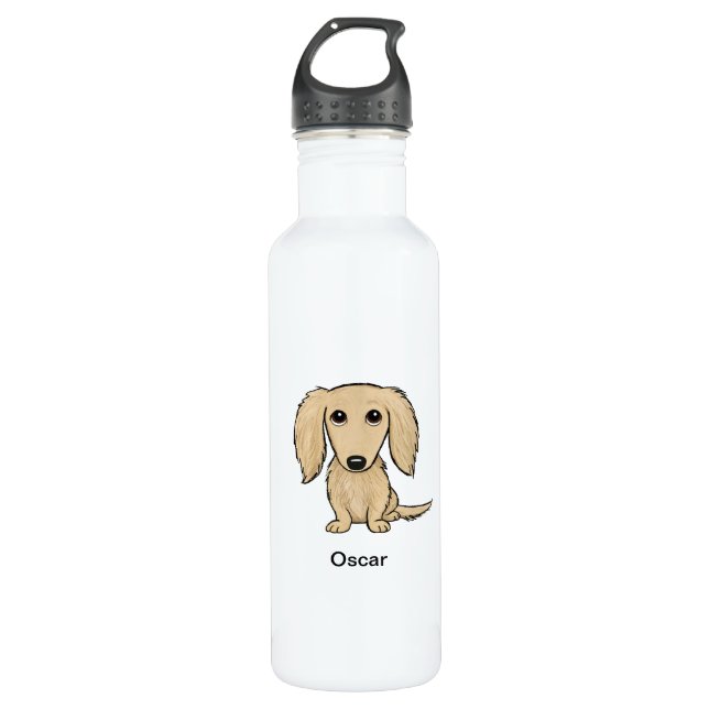 Longhaired Cream Dachshund Dog Personalised 710 Ml Water Bottle (Front)
