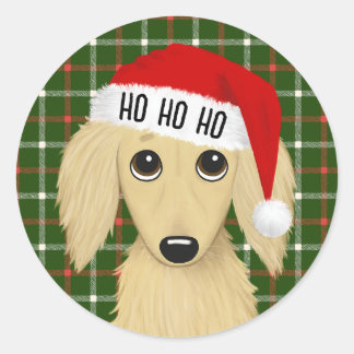 Longhaired Cream Dachshund Santa Dog Christmas Classic Round Sticker