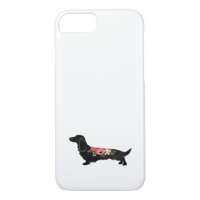 Longhaired Dachshund Bohemian Floral Silhouette Case-Mate iPhone Case (Back)