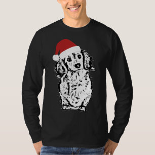 Longhaired Dachshund Christmas Santa Hat T-Shirt