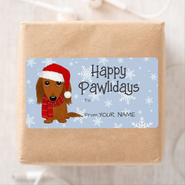 Longhaired Dachshund Dog Christmas Gift Labels (Insitu)