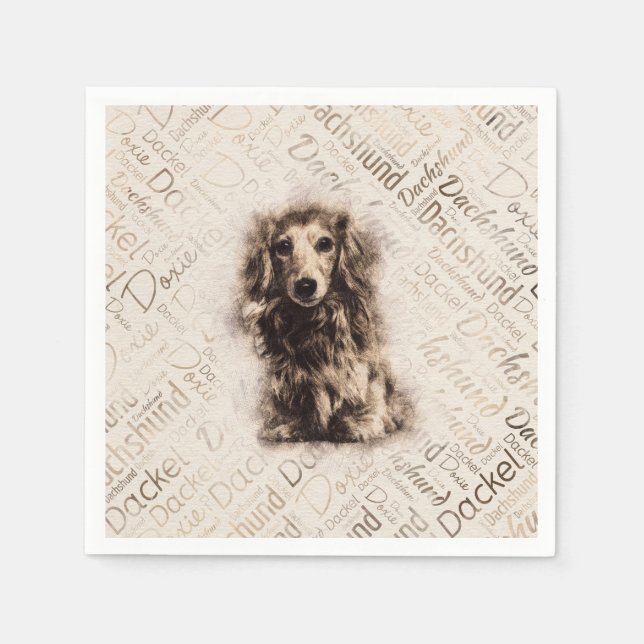 Longhaired Dachshund dog Napkin (Front)