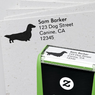 Longhaired Dachshund Dog Silhouette Return Address Self-inking Stamp
