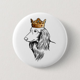 Longhaired Dachshund Dog Wearing Crown 6 Cm Round Badge