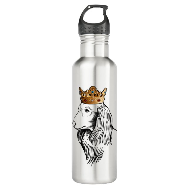 Longhaired Dachshund Dog Wearing Crown 710 Ml Water Bottle (Front)