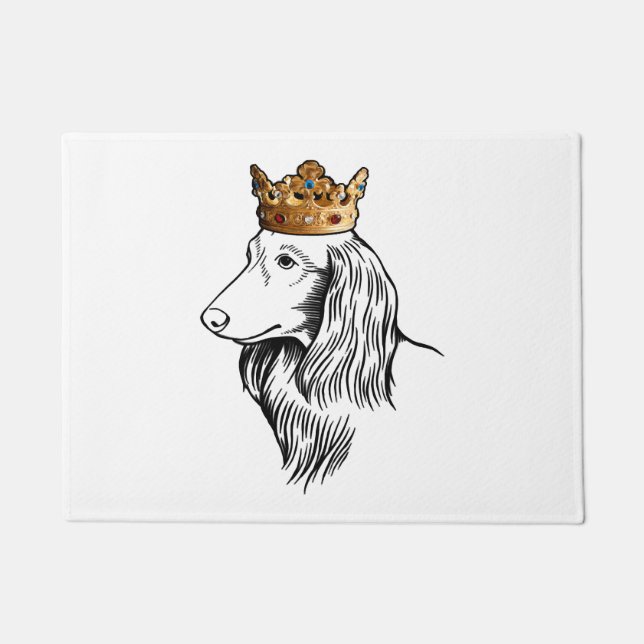 Longhaired Dachshund Dog Wearing Crown Doormat (Front)