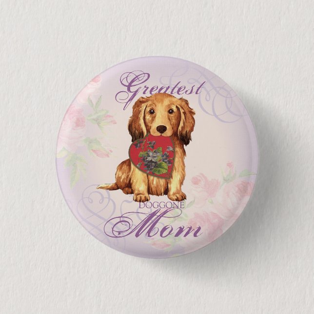 Longhaired Dachshund Heart Mum 3 Cm Round Badge (Front)
