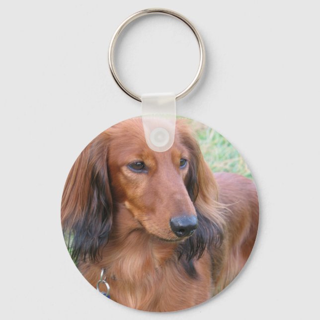 Longhaired Dachshund Keychain (Front)