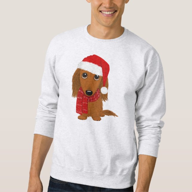 Longhaired Dachshund Santa Christmas Dog Sweatshirt (Front)