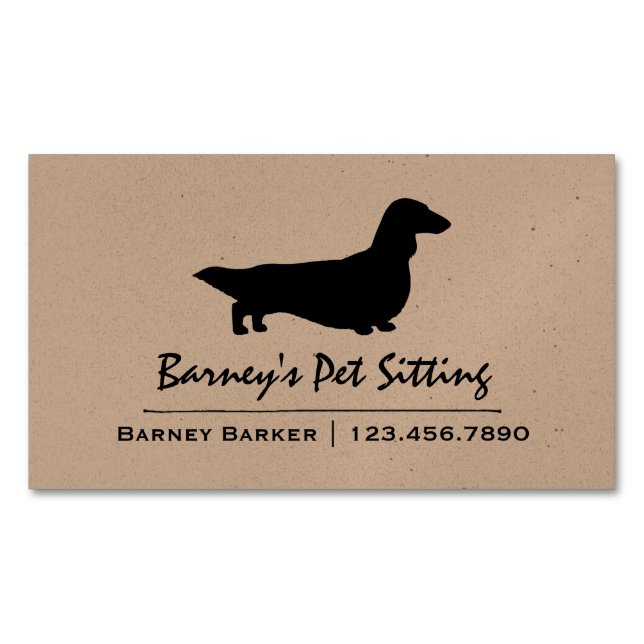 Longhaired Dachshund Silhouette | Pet Wiener Dog Magnetic Business Card (Front)