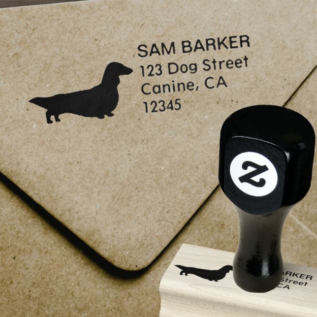 Longhaired Dachshund Silhouette Return Address Rubber Stamp (Creator Uploaded)