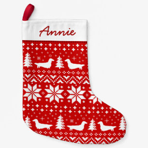 Longhaired Dachshund Silhouettes Pattern Red Small Christmas Stocking