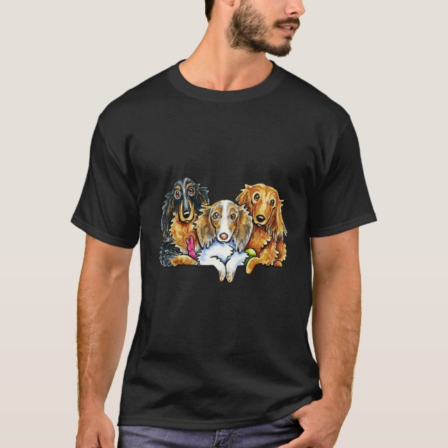 Longhaired Dachshunds T-Shirt (Front)