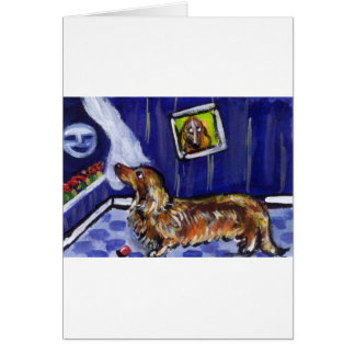 longhaired dachsund senses smiling moon