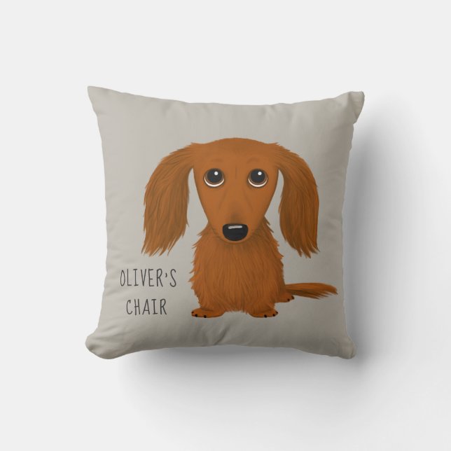 Longhaired Red Dachshund | Cute Doxie Personalised Cushion (Front)